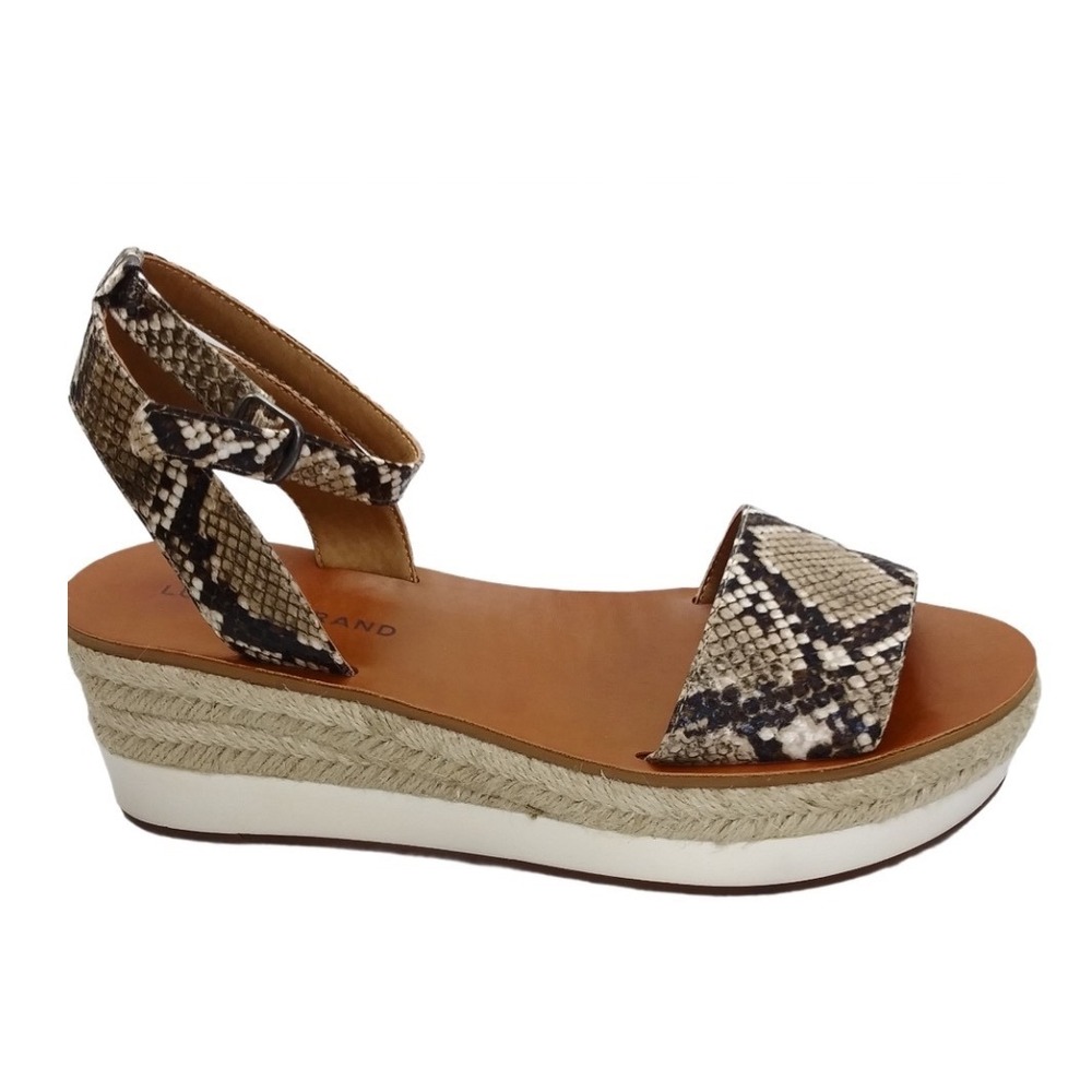 Lucky Brand Espadrille Sandals 10 Brown Snakeskin Wedge Platform Ankle Strap